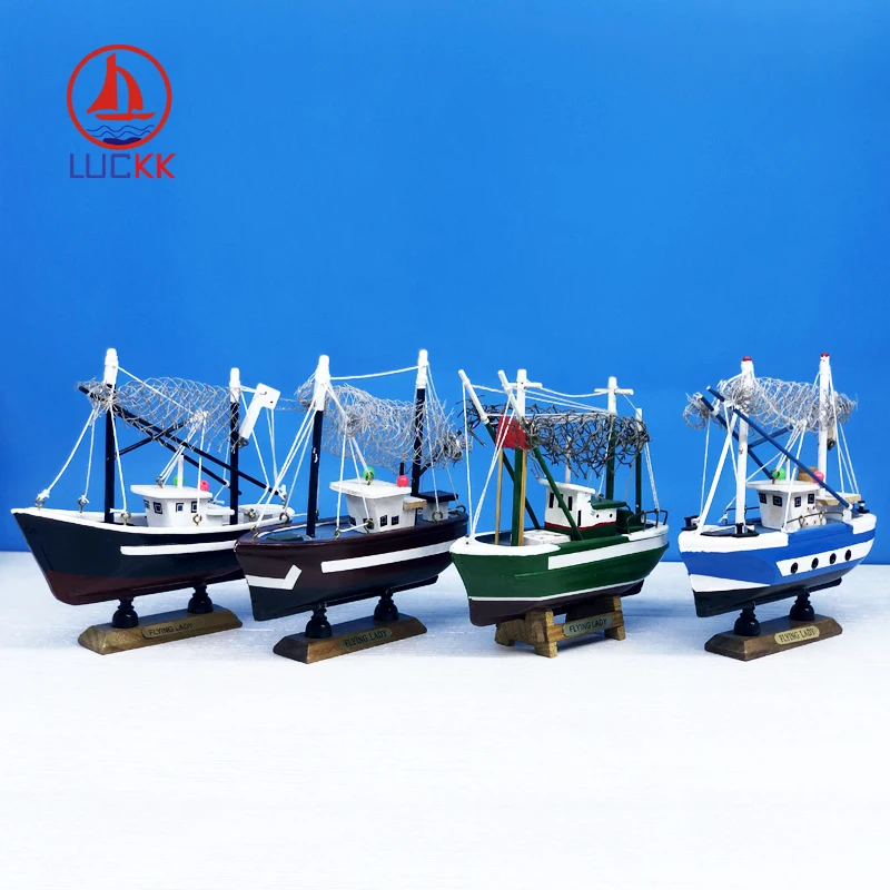 

Luckk 16*5*14.5cm Wooden Sailboat America Fishing Boat Wooden Sailboat Toys Sailing Model 4 Colors Model Ship