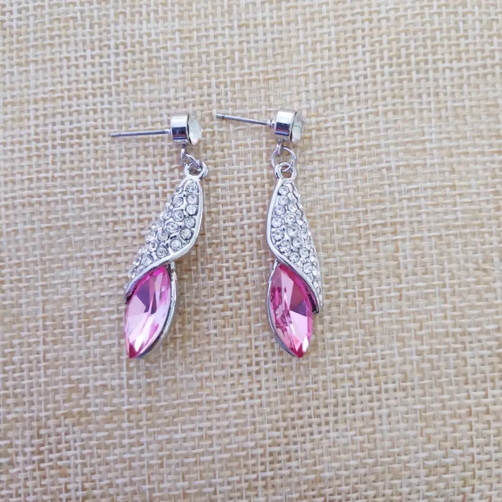 

QiLeSen Fine jewelry 925 sterling silver suitable for ladies wedding earrings, Desert Light Silver Rose Red earrings YW108