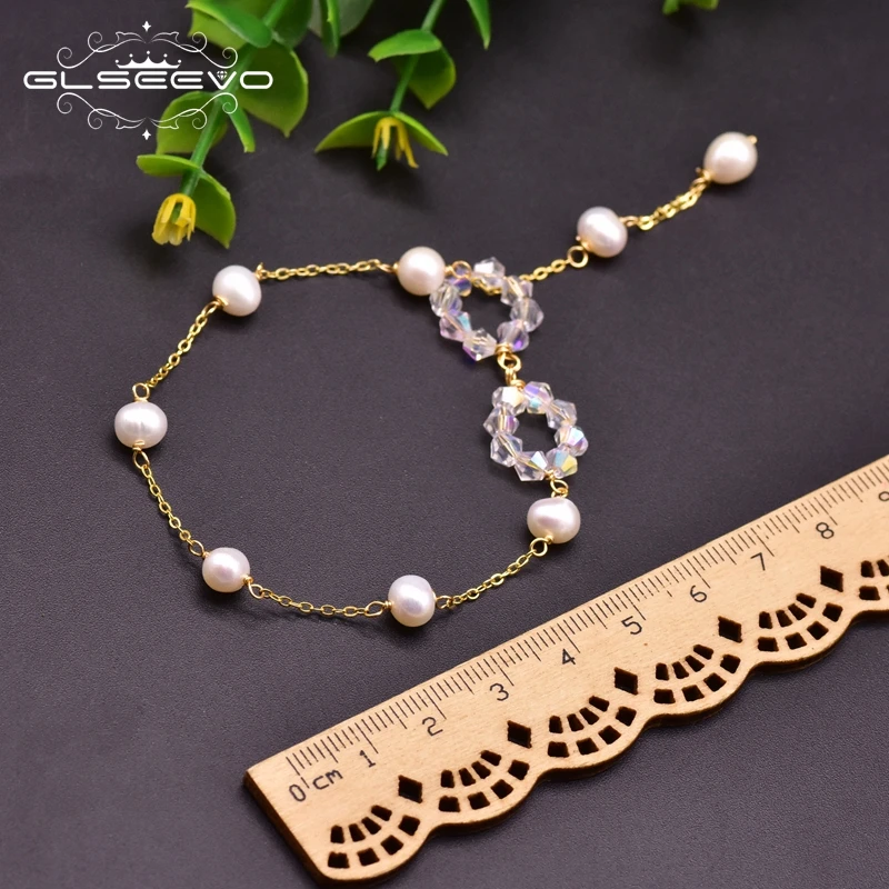 

GLSEEVO Handmade Natural Crystal Bow Bracelet Adjustable For Daughter Women Cute Birthday Gifts Fresh Water Pearl Jewelry GB0924