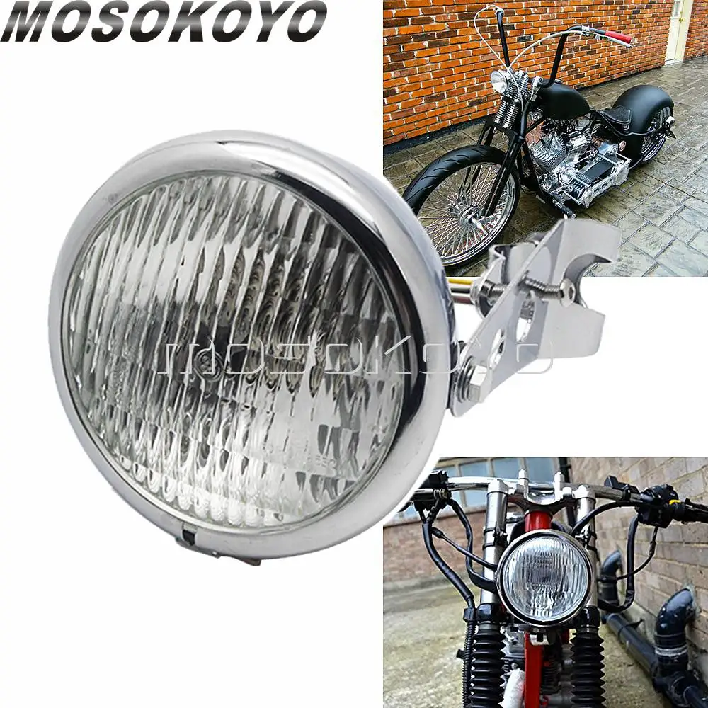 Chrome Vintage Headlight Motorcycle H4 Custom Headlamp w/ bracket Retro Bike Front Head Light For Cafe Racer Bobber XS650 CB750