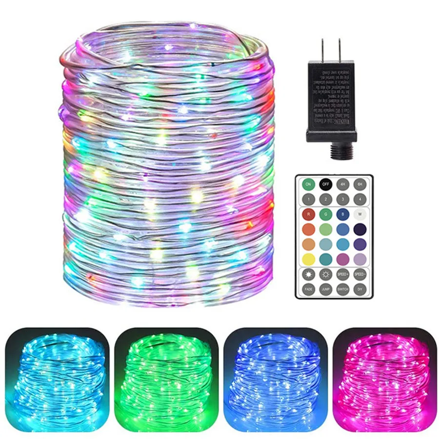 

10M 20M RGB LED Rope Lights With Remote Outdoor Copper Wire Fairy Tube String Light For Patio Wedding Christmas Decoration