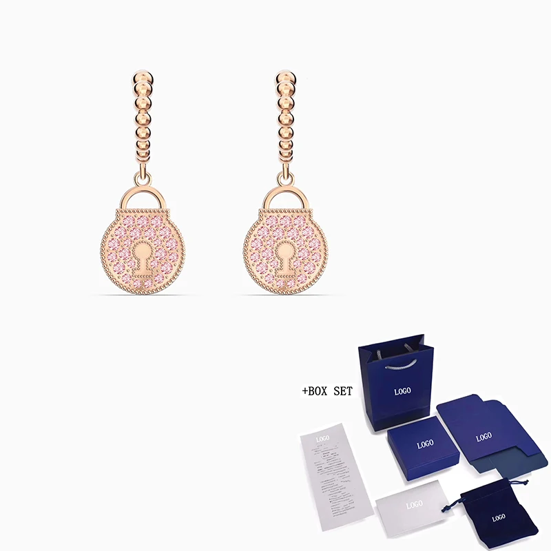 

2020 Fashion SWA New TOGETHERNESS LOCK Set Shiny Pink Lock Shape Rose Gold Stud Earrings Women Fashion Luxury Jewelry Gifts
