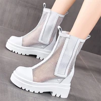 punk goth womens summer cow leather ankle boots platform wedge sandals round toe military oxfords high heels