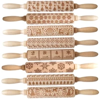 35x4cm wood rolling pin embossed rolling pin wooden carved christmas rolling pin solid wood flat head non stick powder