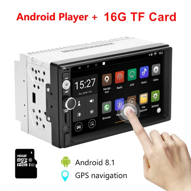 with 16G Card JMCQ " 1080 P Автомобильный Радио DVD GPS MP5 плеер цифровой сенсорный экран мультимедийный плеер 2 Din Авторадио RDS FM/AM навигация - Цвет: with 16G Card