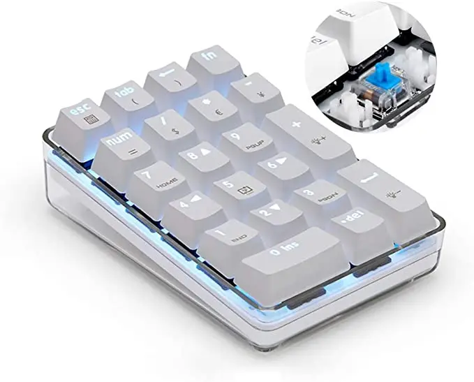 

21-Key Number Pad Mechanical Numpad USB Wired Numeric Keypad with White Backlit Numpad for Laptop Desktop Computer PC Approved