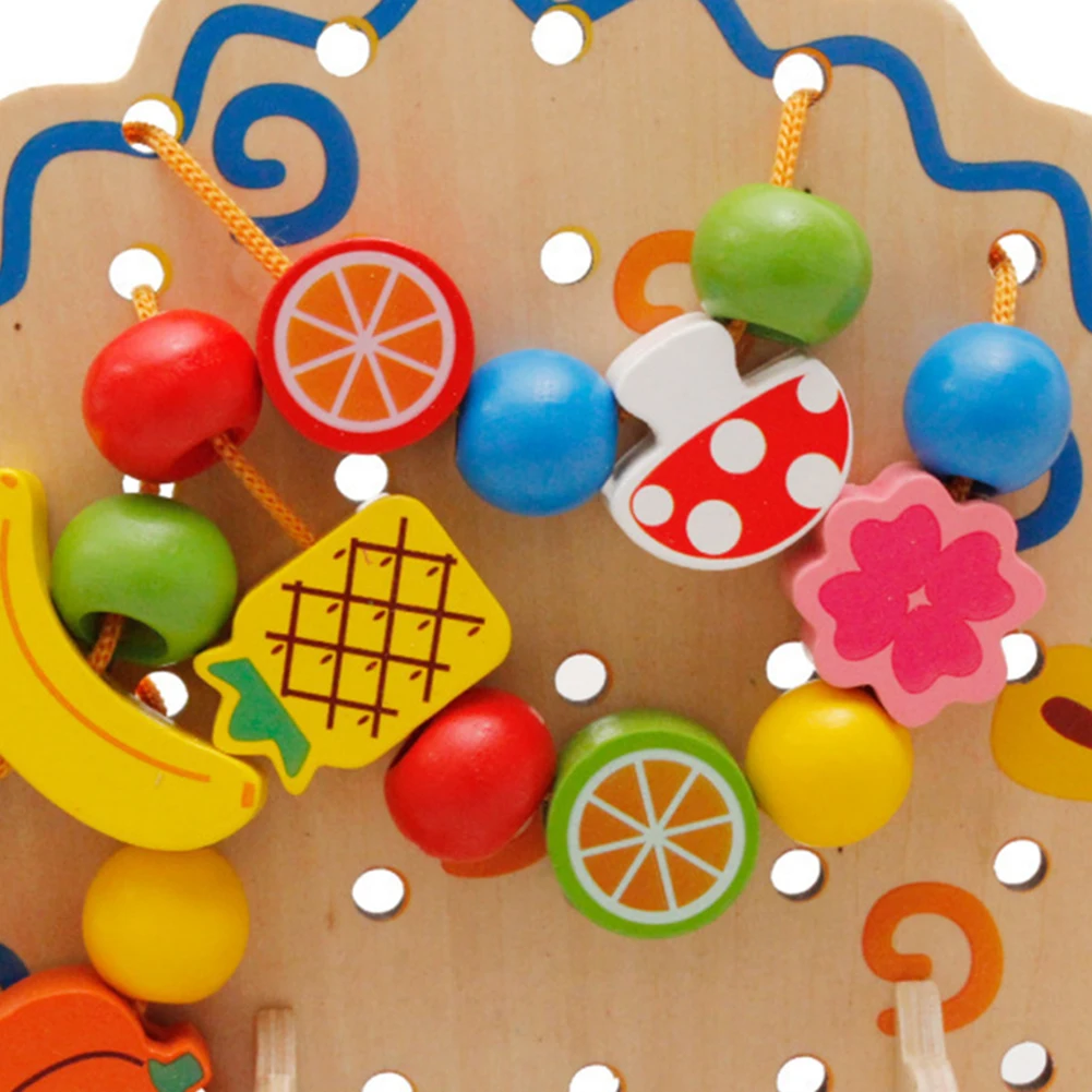 Детские нанизывающиеся бусины игрушка игра в игры деревянный еж фрукты овощи