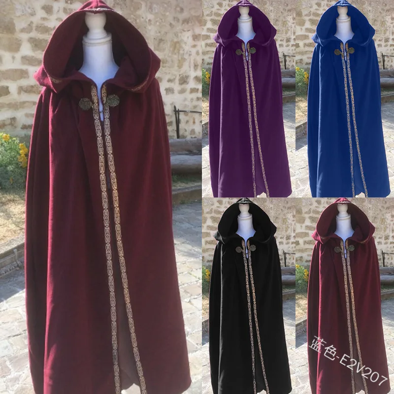 Бархатная накидка для взрослых на Хэллоуин средневековый костюм с капюшоном