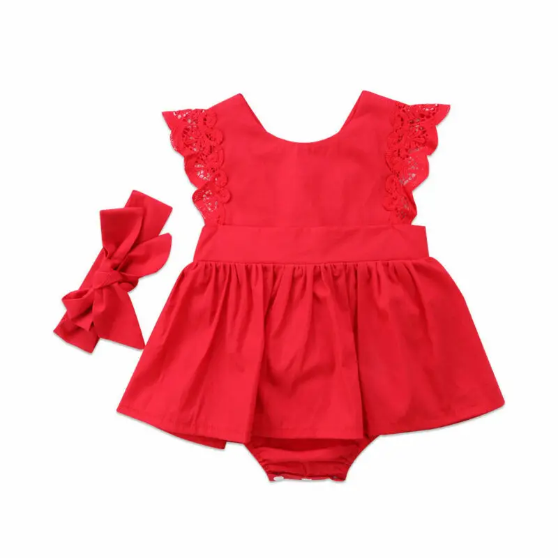 

Christmas Newborn Baby Girls Romper Bodysuit Dress Headband Outfits Costume