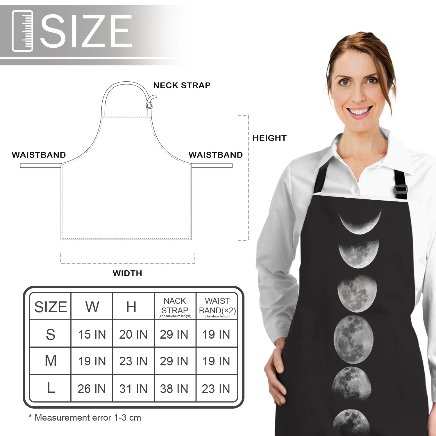Phases of the Moon Adjustable Apron Cooking Kitchen Restaurant Bar Chef Bib Unisex Canvas Black Aprons for Women Men Kids | Дом и сад