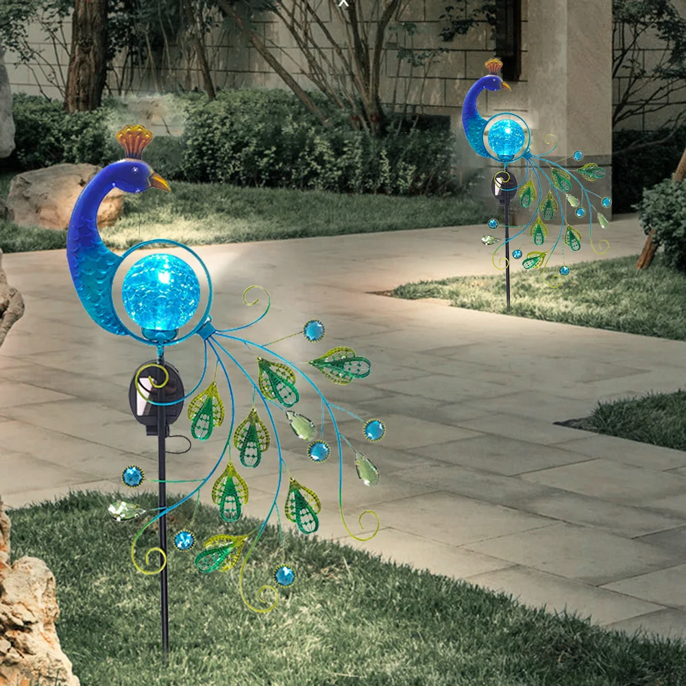 

Peacock Solar Light with Rain Gauge Lawn Lamp Vintage Solar Powered Peacock Shape Greensward Lamp for Decoration