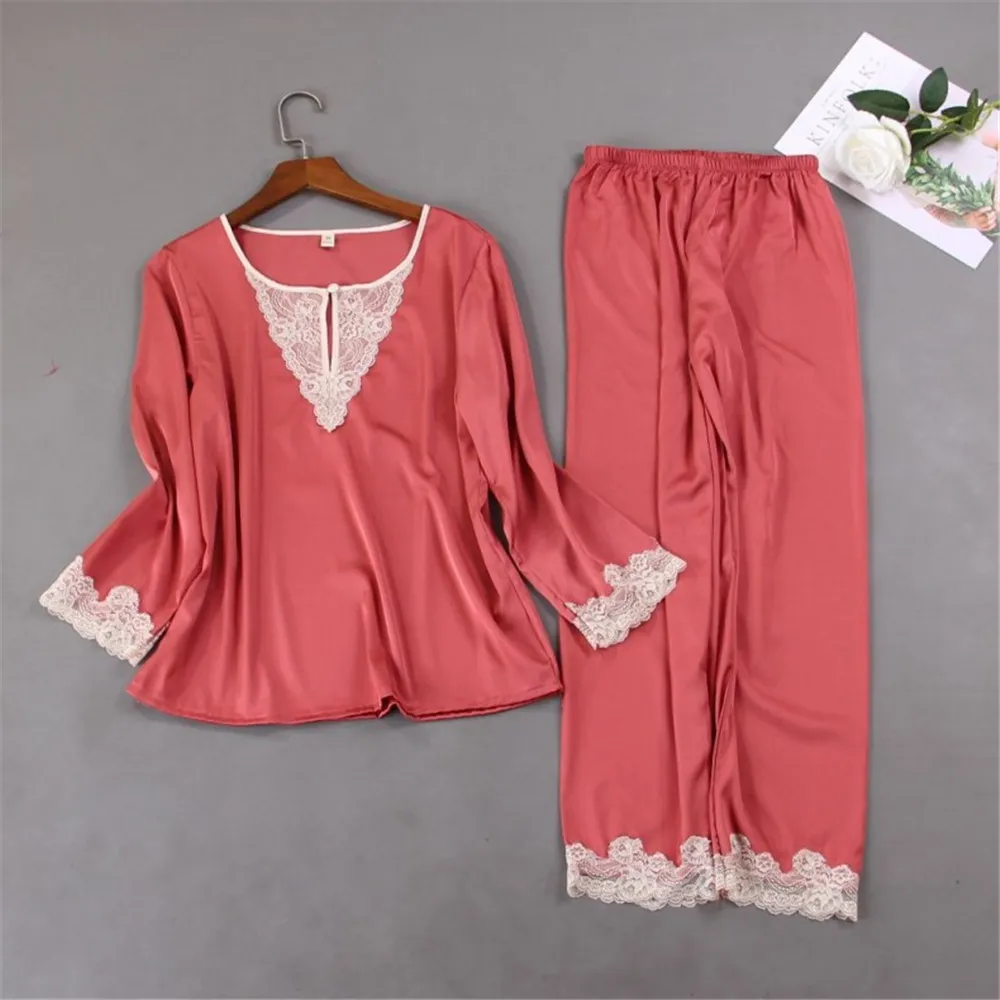 

Женские шелковые пижамные комплекты, атласная пижама, одежда для сна, модная пижама с длинным рукавом для девочек, домашняя одежда для сна