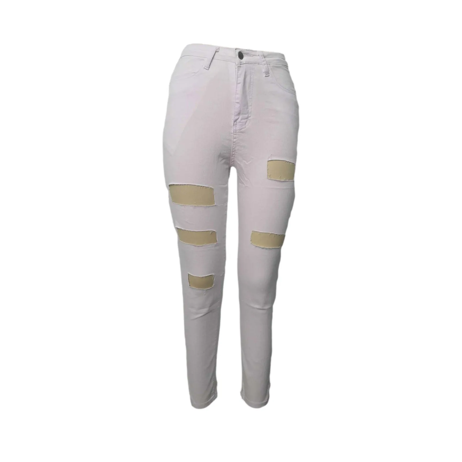 

Slim fit and high waist solid color slim fit and hole women's jeans new versatile pants in spring and summer 2021 SAGACE