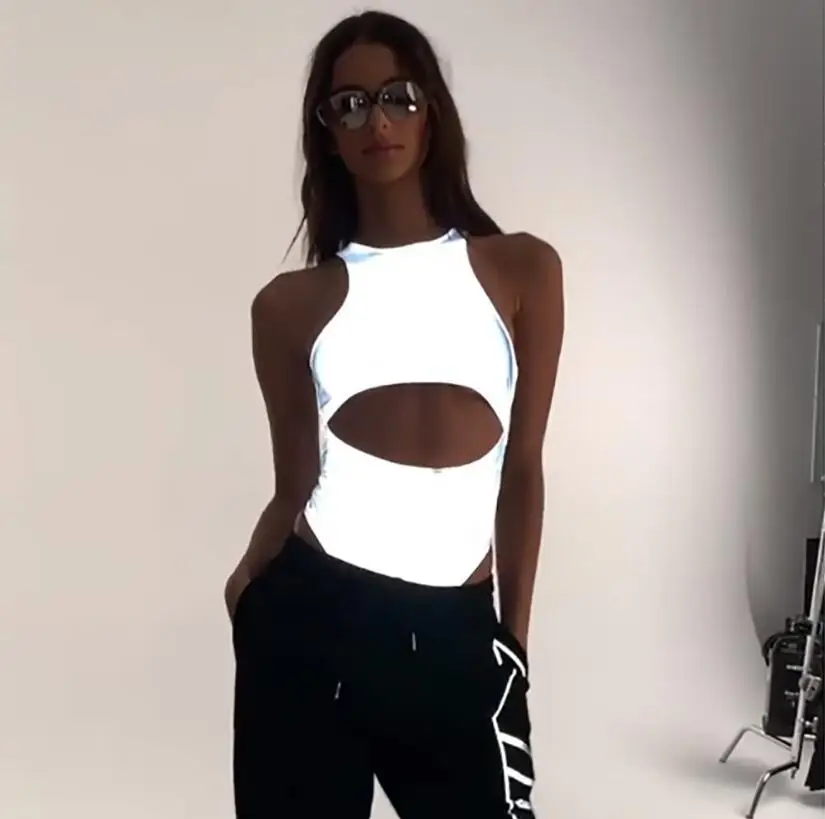 Женский боди с перфорацией светоотражающий сексуальный праздничный уличная