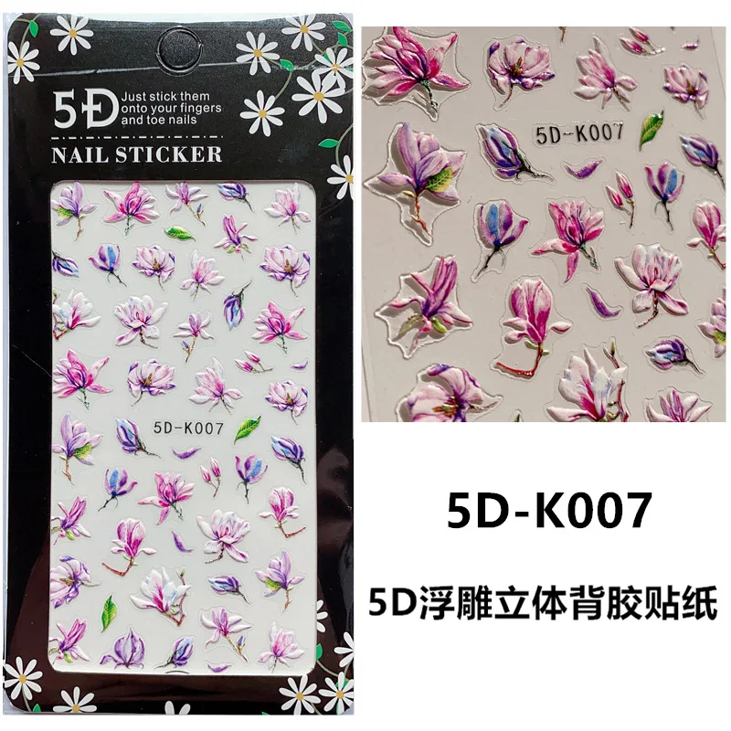 

1Sheet 5D Embossed Nail Sticker Colorful Flower With Textured Water Slider Water Decal Nail Art Self Adhesive DIY Decal Sticker