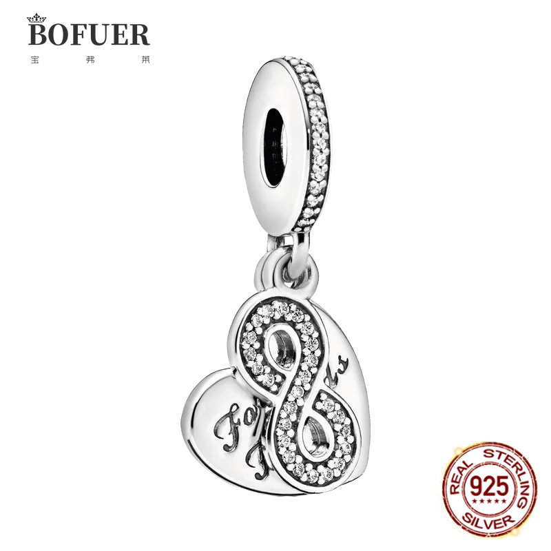 

BOFUER Infinlimited Love Charm Heart Pendant Fit Pandora Original 925 Sterling Silver Bracelets Women Fine Jewelry For Women101S