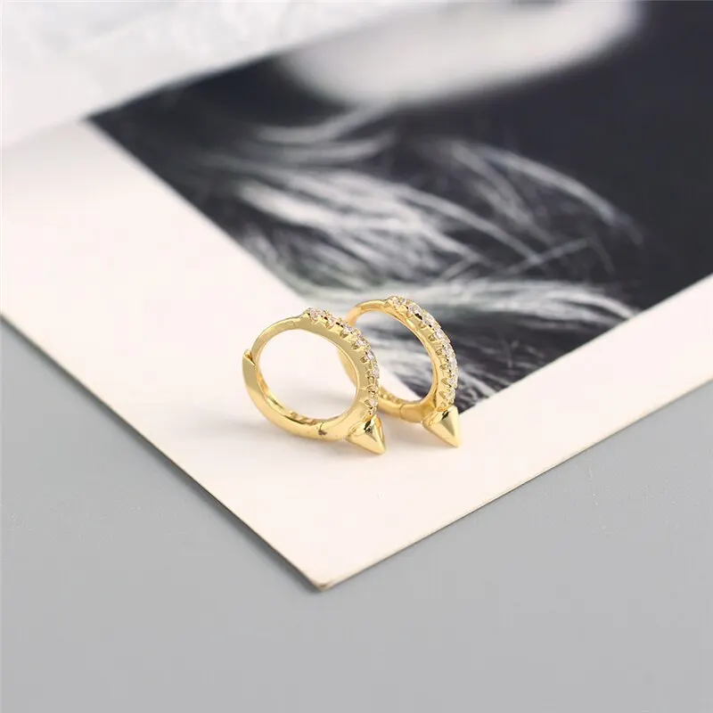 

A00371 Lovely 925 Sterling Silver Single Short Spike Eternity Clicker Earrings for Women Fashion Party Jewelry