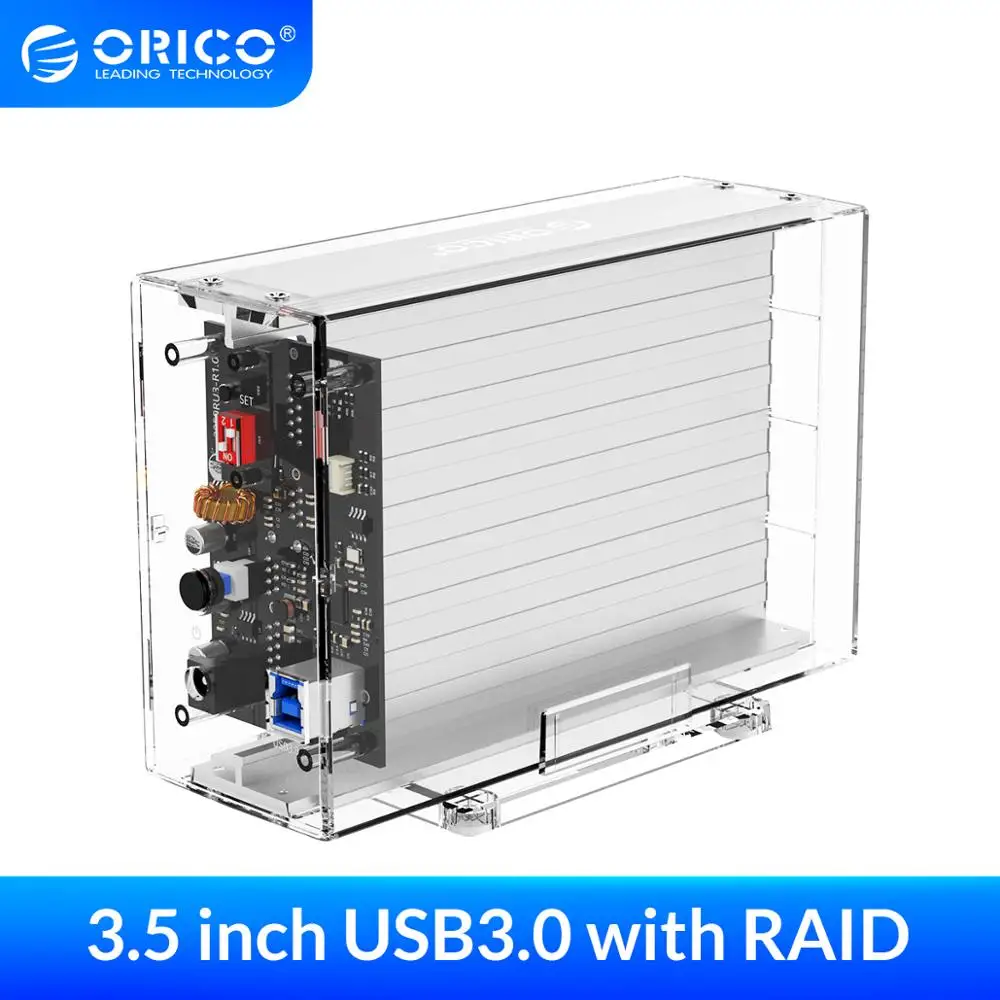 Чехол для жесткого диска ORICO 2 Bay 3 5 дюйма с функцией Raid SATA на USB 0 прозрачный чехол