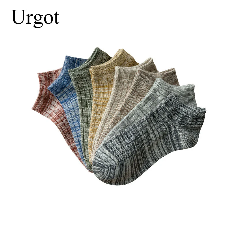 

Urgot 5 Pairs Spring Summer Men's Unisex Cotton Boat Socks Invisible Vintage Plaid Striped Ankle Socks Meias Calcetines Hombre