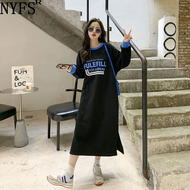 

NYFS 2021 Winter New Korea Loose Thickened lamb cashmere Woman Dress Vestidos Robe Elbise Casual Big Size Long Dress
