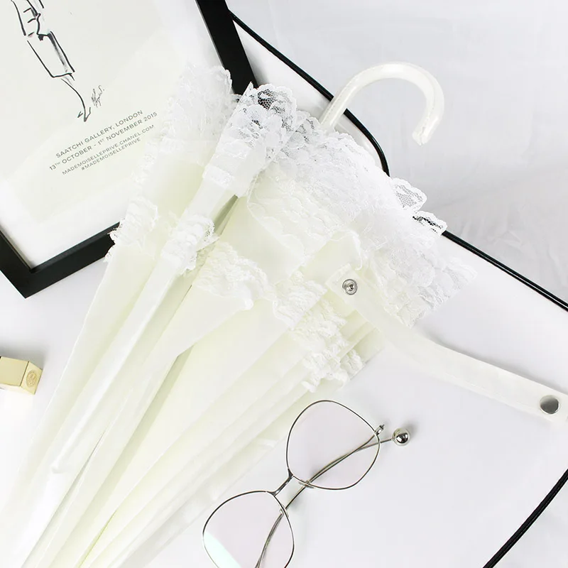 White Lace Ladies Umbrella Japanese And Korean Style Long Handle Photography Decoration Princess Gift | Дом и сад