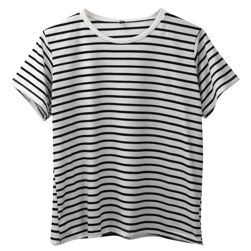 Женская летняя футболка с круглым вырезом и коротким рукавом|striped t shirt|t shirtplus shirt |