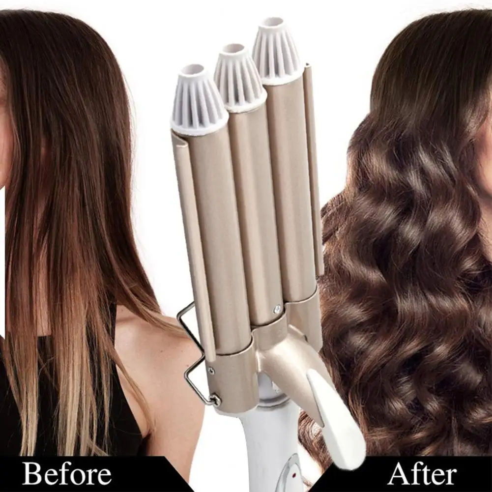 

KM-1010 Hair Curler Three Tubes Water Ripples Wear-Resistant Professional Hair Curler Electric Curling Iron for Home