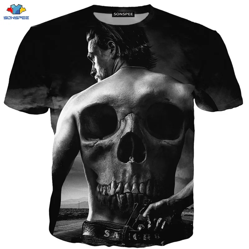 SONSPEE Sons of Anarchy 3D T-Shirt for Men Motorcycle Racing Compression Shirt with Engine Design image 5
