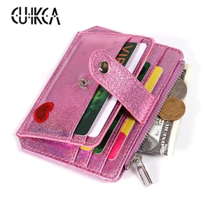 Женский кошелек с вышивкой в виде сердца CUIKCA, блестящий тонкий кожаный бумажник карамельных цветов на молнии, кошелек на защелке для удостоверения личности и кредитных карт