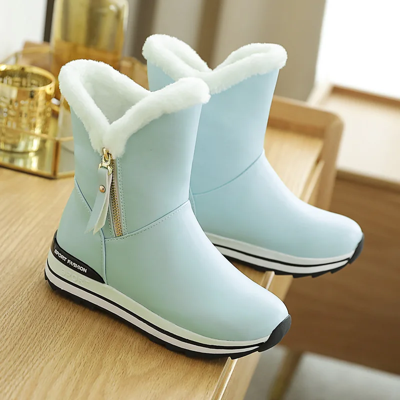 Women Mid Calf Boots Classic Snow Boots Low Heels Winter Boots Shoes Woman Warm Plush White Botas Mujer 2020 Women Winter Shoes