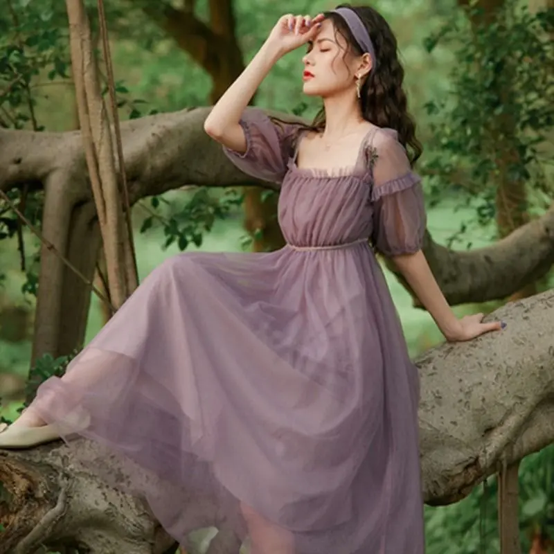 Летнее 2020 французское винтажное сказочное платье повседневные тонкие