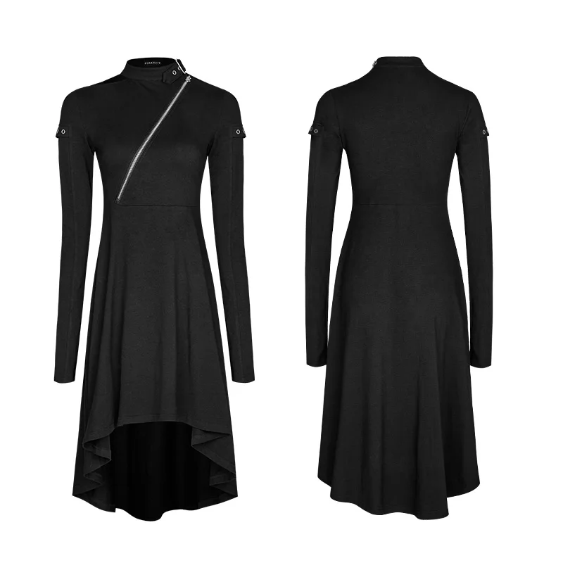 Женское черное платье на молнии в стиле панк повседневные модные вечерние платья
