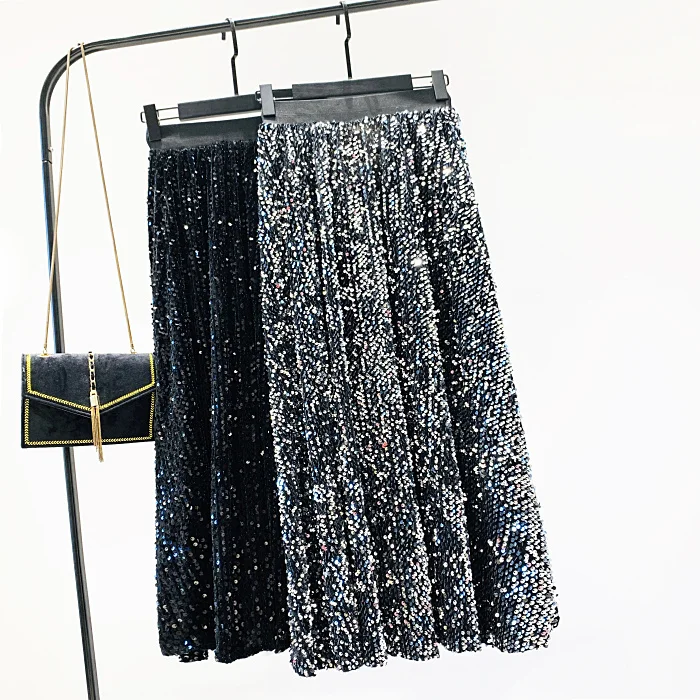 Длинная женская юбка с пайетками 2019 осень и зима Новая европейская высокой