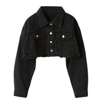 2021 autumn women denim jacket fashion streetwear casual loose outwear black short ripped jeans jacket coat cotton