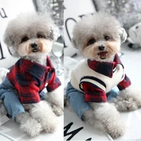 plaid shirt with denim pants vest overall for dog autumn winter pet fashion clothes set for small medium animal chihuahua yorkie
