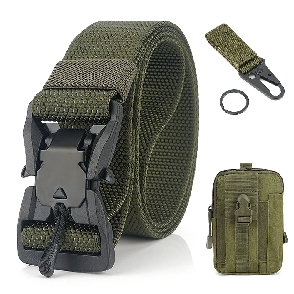 

Quick Release Metal Buckle Belt with Waist Pouch Snap Hook Strap for Camping Hiking Fishing