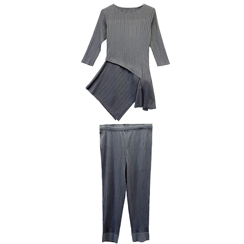 

Pleated Pants Suit Women's New Style Autumn 2021 Loose Office Lady Pleated Plus Size Two Piece Sets Woman Pants