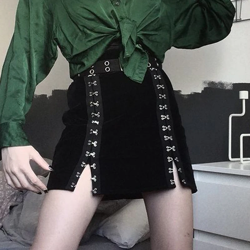 

Черный вельветовый в готическом стиле мини юбка-карандаш в стиле панк пикантные тонкий все-матч юбки Y2K эстетическое уличная вечерние ночно...