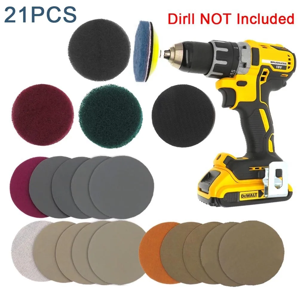 

21pcs 3" Car Headlights Repair Set Sandpaper Car Buffing Polishing Pad Drill Kit for Waxing Polishing Sealing Glaze