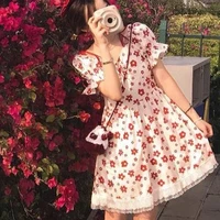 bubble sleeves tied with lace side dress japanese girl dress elegant vestidos largos de verano para mujer 2020