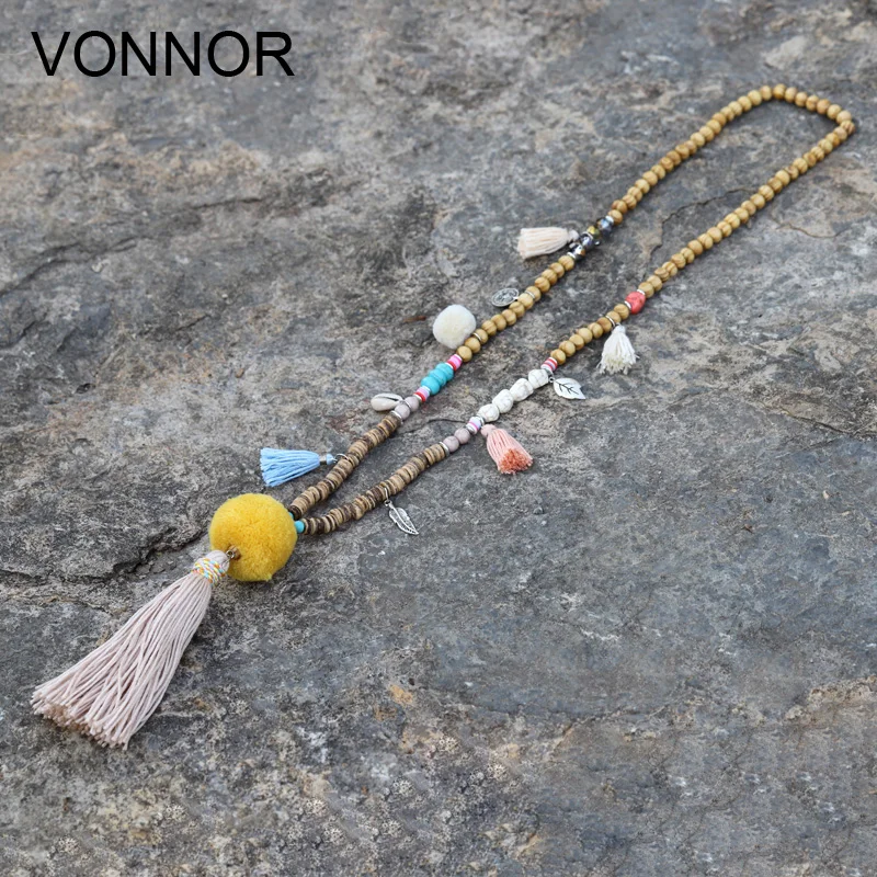 Женское массивное ожерелье бохо длинное в этническом стиле с бусинами и