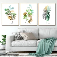cross border nordic modern small fresh and simple plant leaf green triple home bedroom decoration painting core canvas
