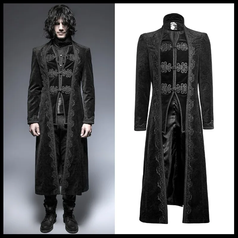 Мужские куртки и пальто в стиле Панк Rave длинная бархатная Готическая куртка