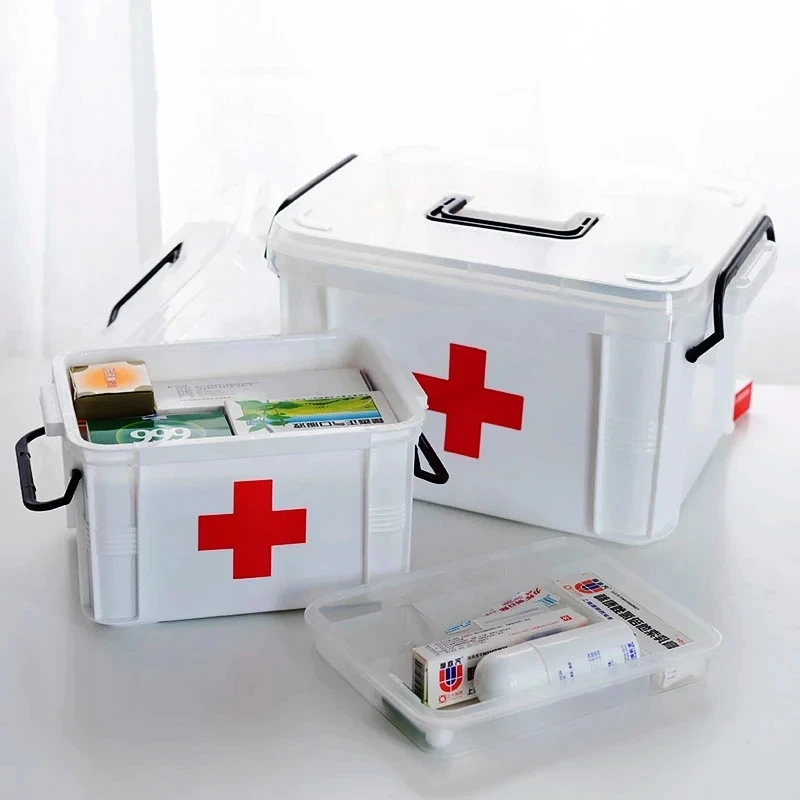 

First Aid Kit Multifunctonal Storage Box First Aid Kit Organizer With Handle Portable Kits Plastic Drug For Medical Kit