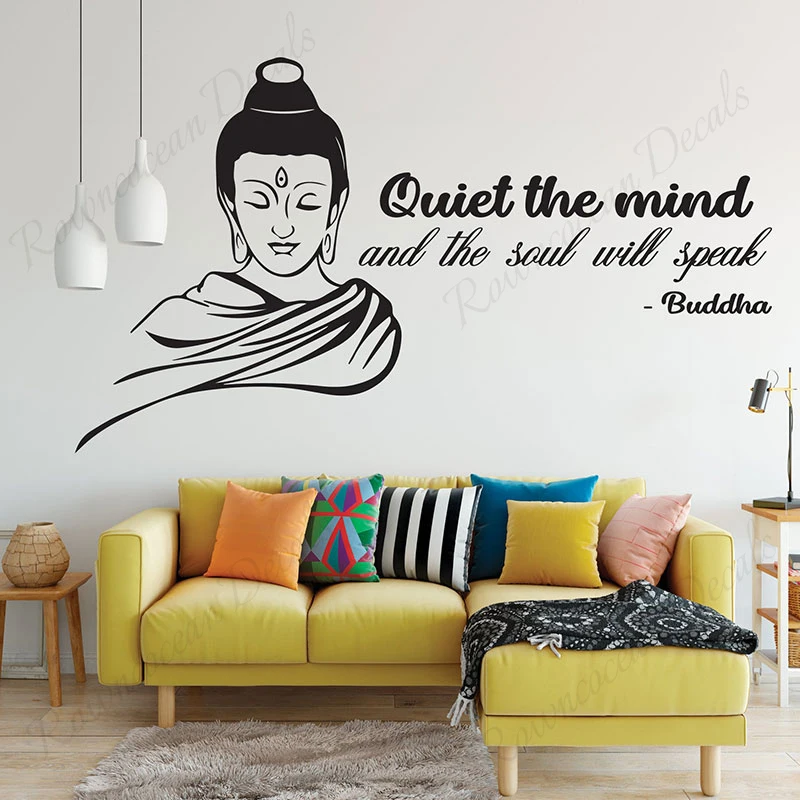 Тихая надпись The Mind And Soul Will Talk Настенная Наклейка в виде Будды Виниловая наклейка