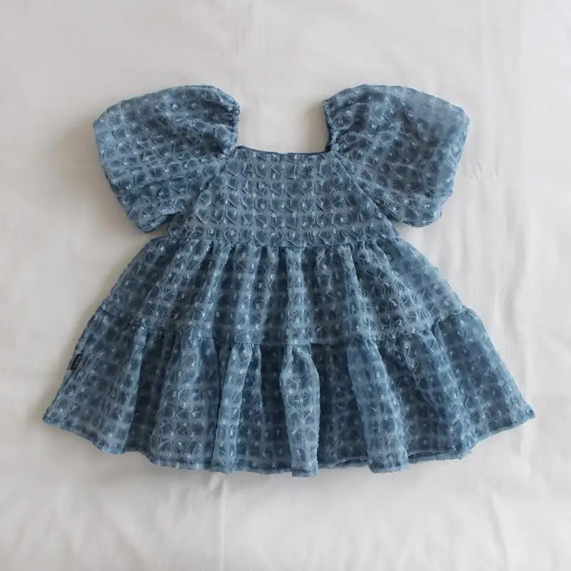 

Girls 2021 Summer New Style Puff Sleeve Chiffon Jacquard Dress Baby Foreign Style Tutu Skirt Children'S Princess Skirt