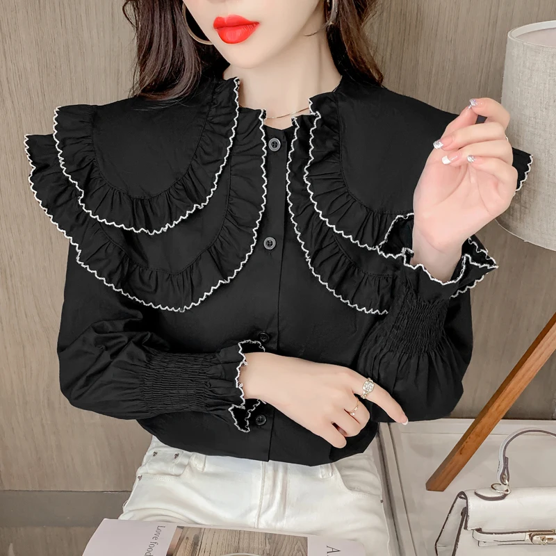 Женская рубашка с длинным рукавом и оборками белая Повседневная элегантная