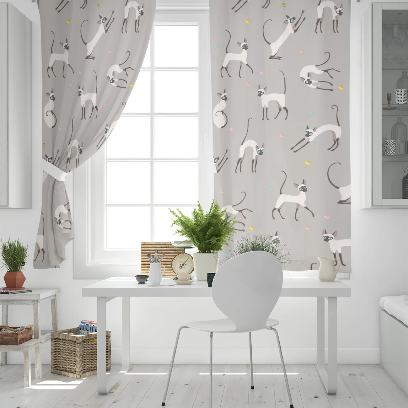 Cartoon Cute Cat Window Curtains for Living Room Decorative Items | Дом и сад