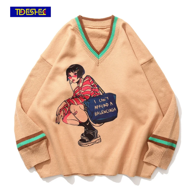 

Мужской трикотажный свитер в стиле хип-хоп, с мультяшным принтом