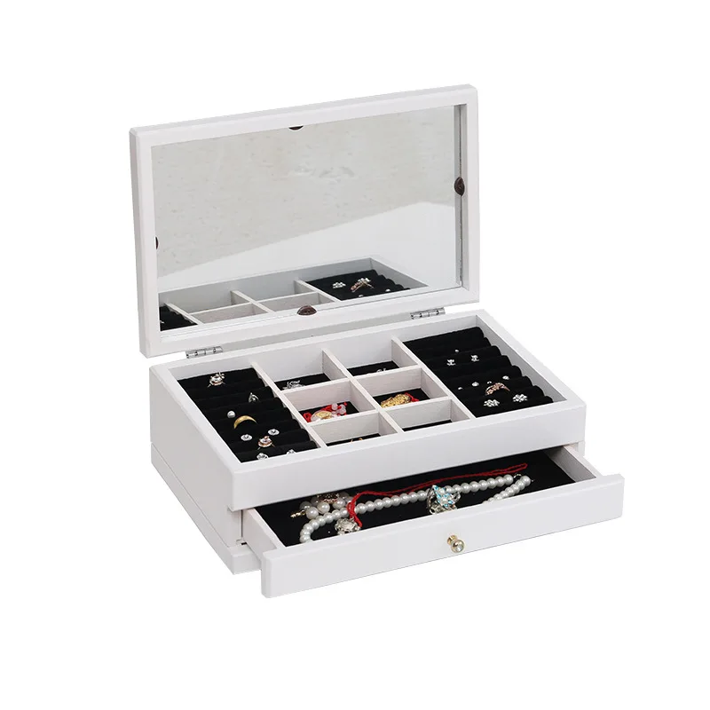 

4 layer luxury fashion women wooden jewlery box brown color women jewelry Portable Storage Organizer 200807-67